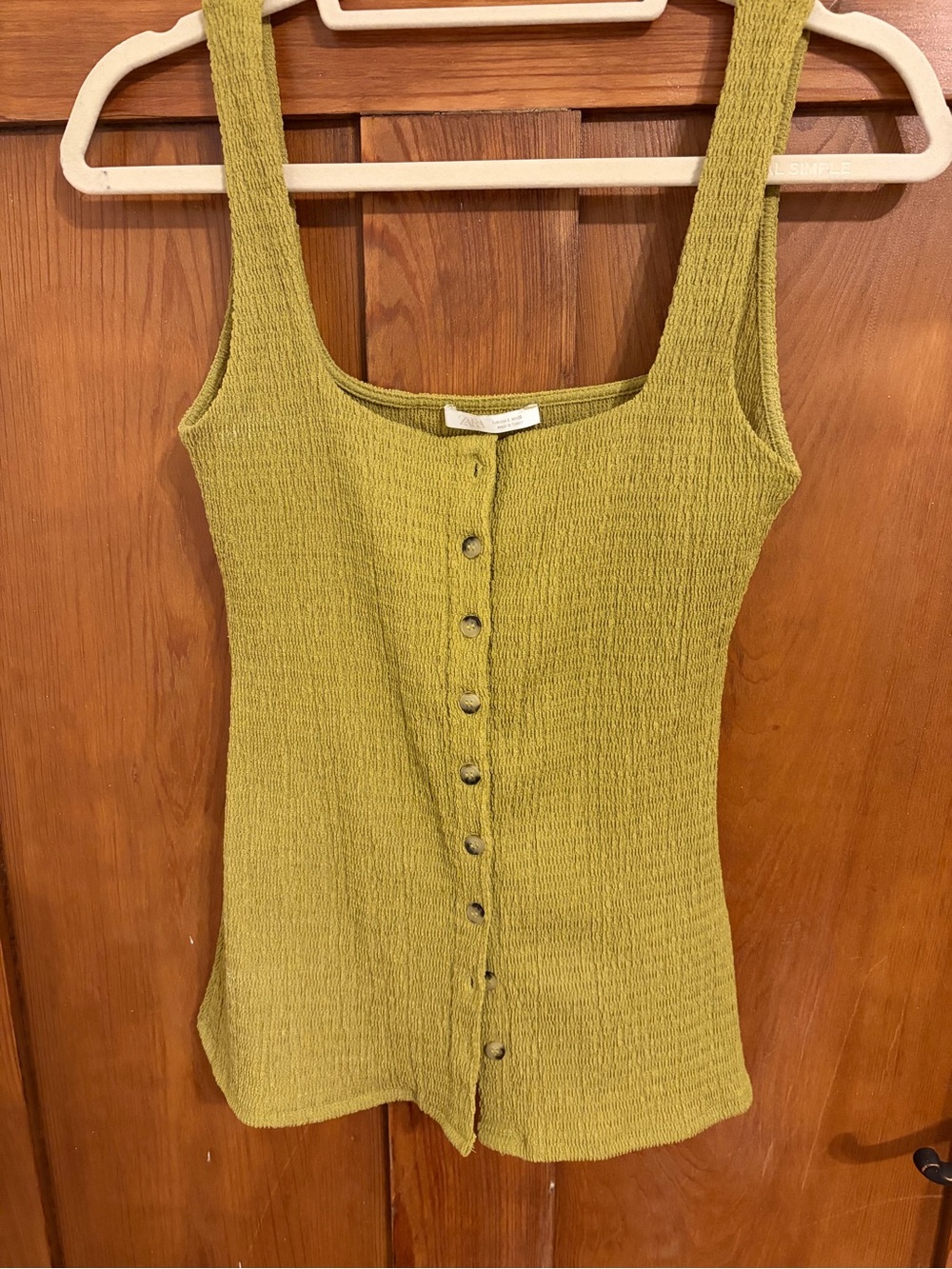 Zara-Sleeveless Textured Button-Front Tank Top - Olive Green-Large